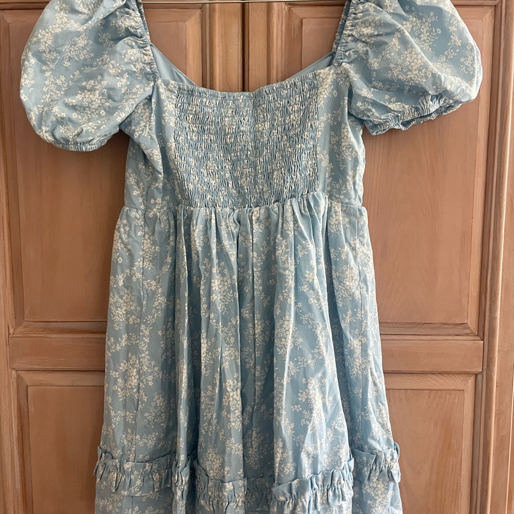 Altar'd State Blue Meggie Floral Puff Sleeve Mini Dress - Picture 2 of 3